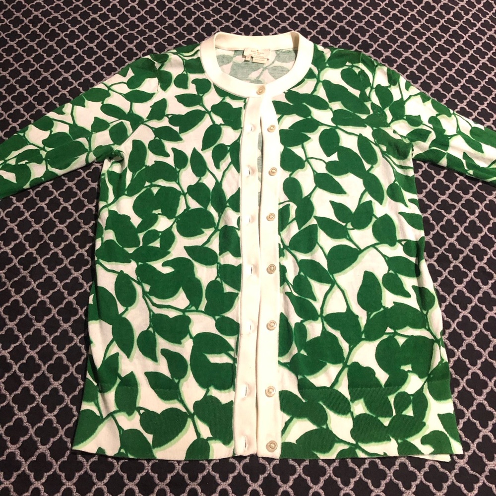 Kate Spade NY Cotton Button Cardigan Green Leaf Sz Small Womens L13